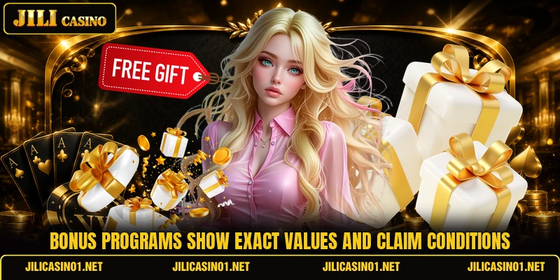 Bonus programs show exact values and claim conditions Bonus programs show exact values and claim conditions
