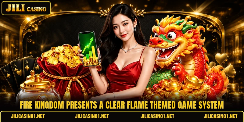 Fire Kingdom presents a clear flame themed game system