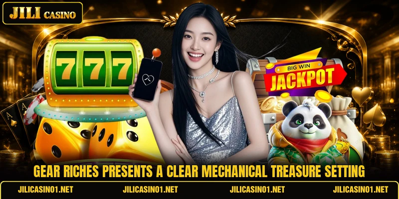 Gear Riches presents a clear mechanical treasure setting