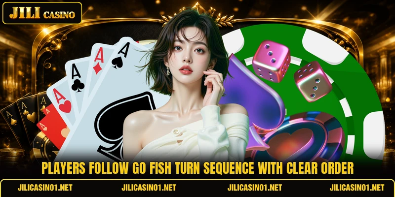 Players follow go fish turn sequence with clear order Players follow go fish turn sequence with clear order